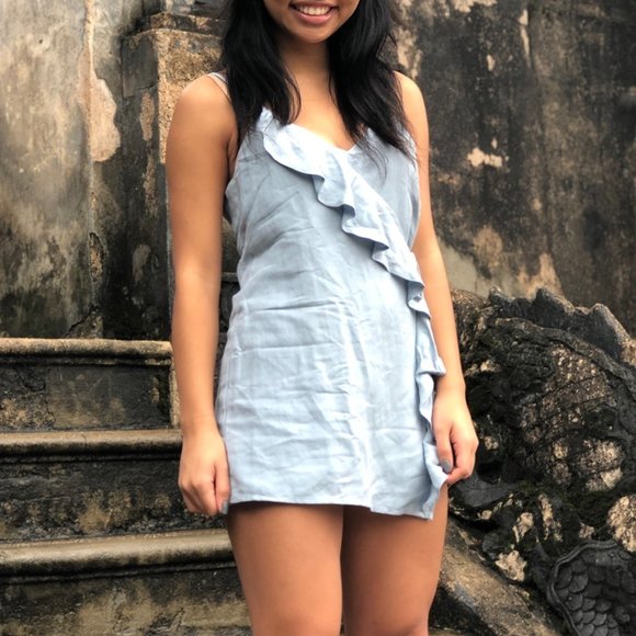 Urban Outfitters Pants - 💘  linen ruffle romper in chambray